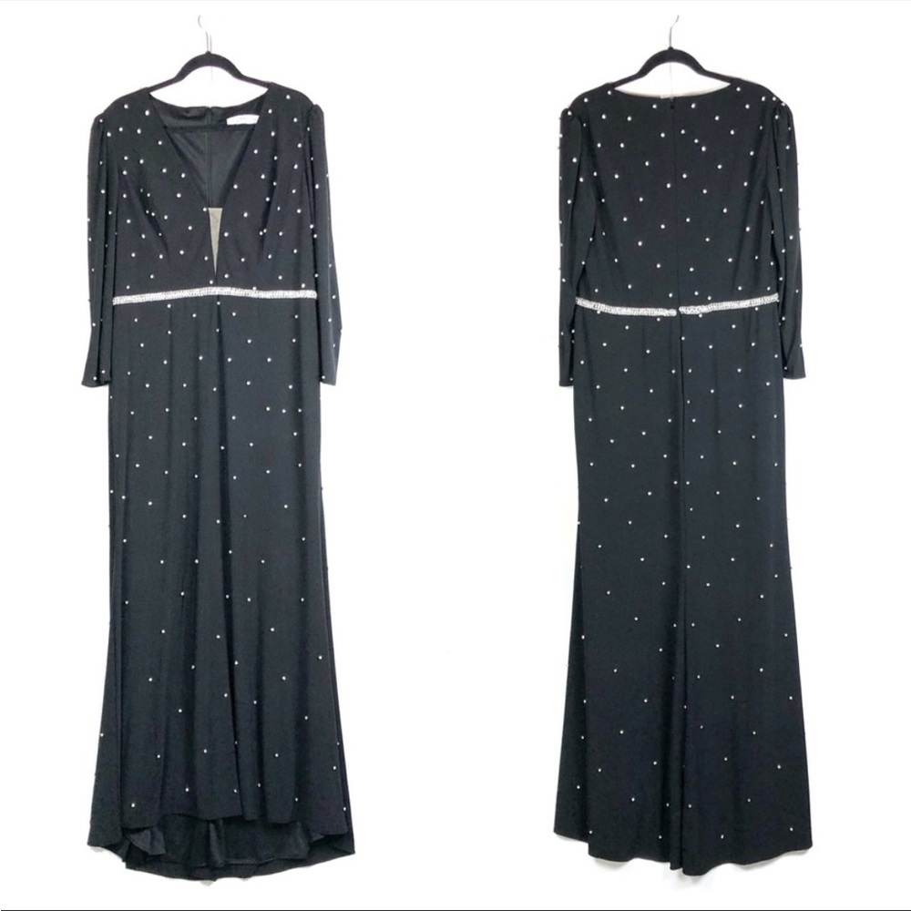 MAC DUGGAL Black Jewel Encrusted Long Sleeve Belted Evening Gown Size 10-12 - Picture 2 of 3